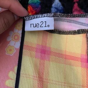 Rue21 Vibrant Plaid Top with Floral Accents